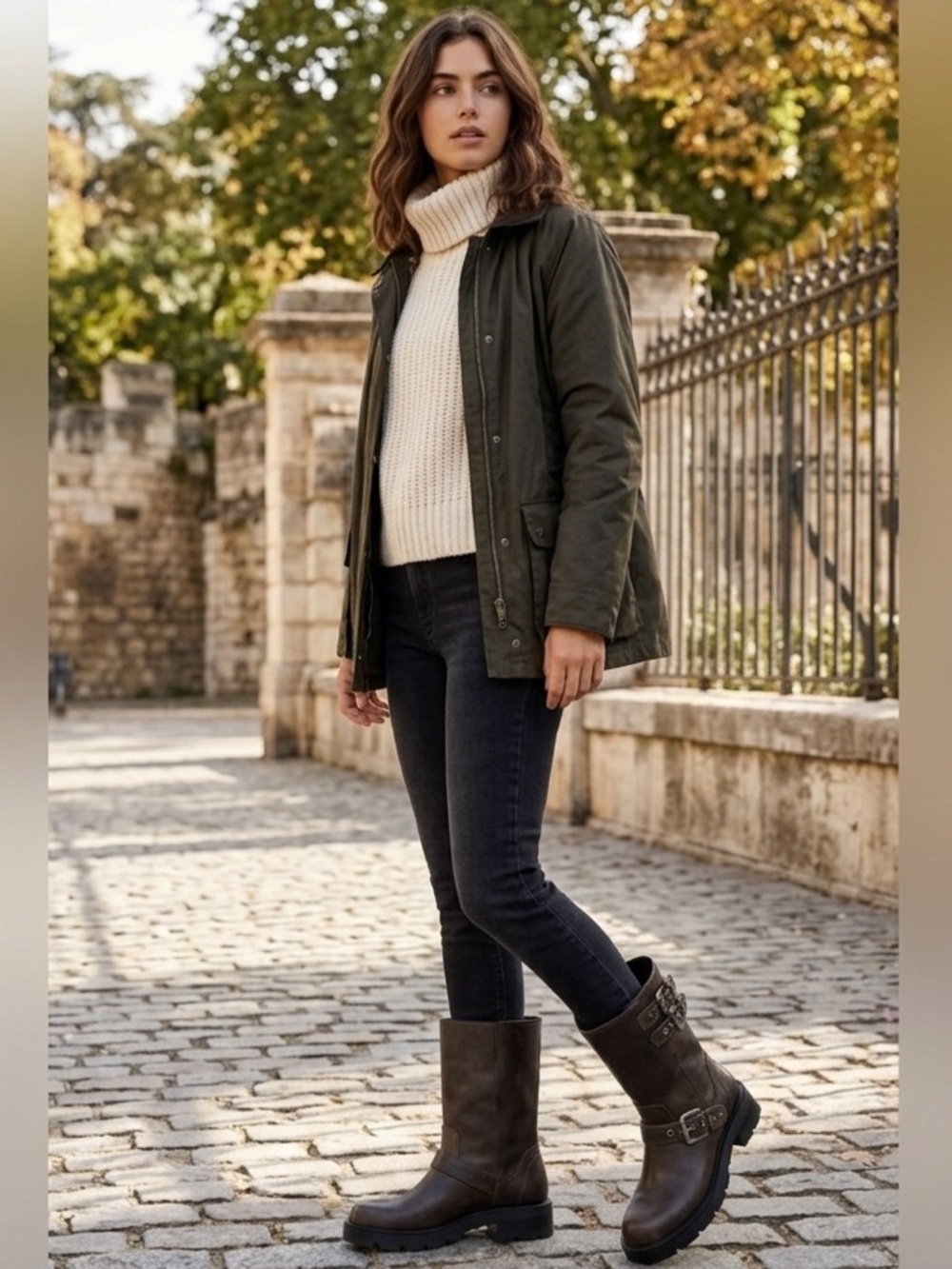 41. ZARA WOMEN'S FLAT BIKER BOOTS WITH BUCKLES BROWN